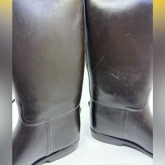 Tory Burch Riding/ Rain Boots Dark Brown Yellow Rubber Waterproof Women's 10 - Picture 9 of 14